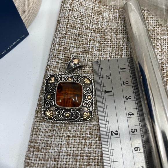 Rare Vintage BA Bali Suarti Amber Pendant Sterling Silver & 18K Gold - Picture 15 of 16